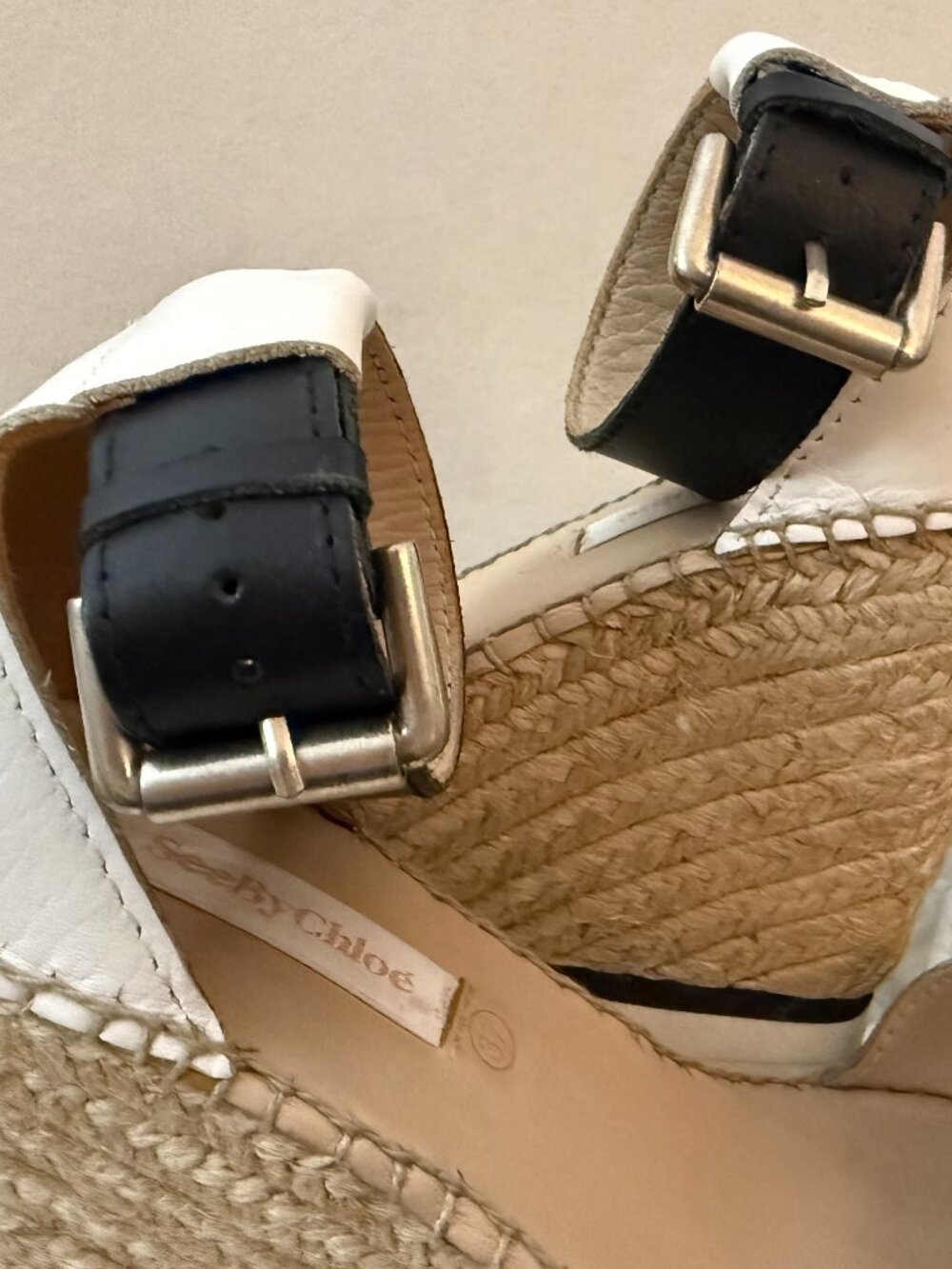 See by Chloé Denim Leather Espadrille Platform Wedge Sandals 37 - Picture 8 of 10